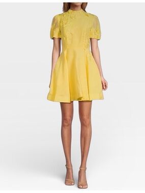 ANTONIO MELANI Yellow Short-Sleeve Fit-and-Flare Mini Dress